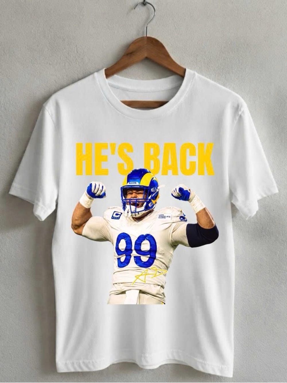 White Graphic 'He's Back' Aaron Donald NFL Football Tee